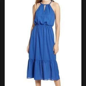 Gibson blue keyhole midi dress